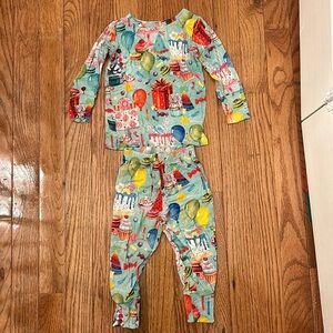 Posh Peanut Light Blue Birthday Cake & Balloon Print Pajama Set